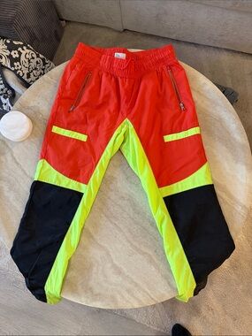 Men’s orange & Neon Yellow Colorblock Active Pants - festival wear